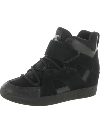 Sorel Out N About Womens Suede Wedge Booties In Black