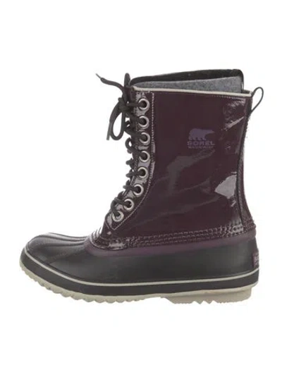 Pre-owned Sorel Patent Leather Colorblock Pattern Rain Boots In Purple
