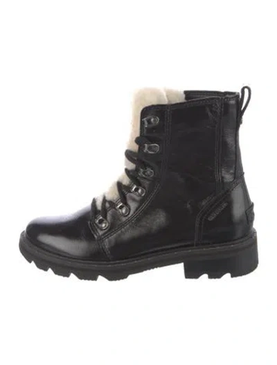 Pre-owned Sorel Patent Leather Combat Boots In Black