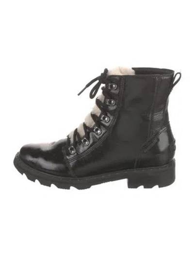 Pre-owned Sorel Patent Leather Combat Boots In Black