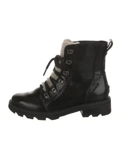 Pre-owned Sorel Patent Leather Combat Boots In Black