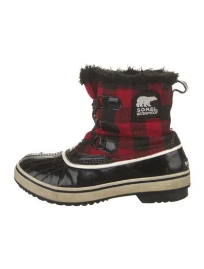 Pre-owned Sorel Plaid Print Snow Boots In Black/brown