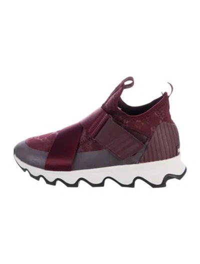 Pre-owned Sorel Ponyhair Graphic Print Chunky Sneakers In Burgundy/grey/white