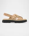 Sorel Rein Crisscross Leather Grip Comfort Sandals In Honest Beige,black