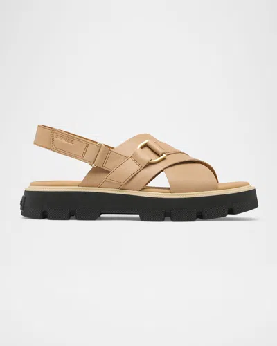 Sorel Rein Crisscross Leather Grip Comfort Sandals In Honest Beige,black