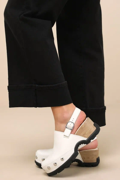 Sorel Roam'n Clog Chalk Leather Studded Slingback Clogs In White