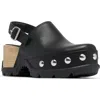 Sorel Roman Leather Slingback Platform Clogs In Black/black