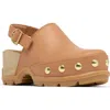Sorel Roman Leather Slingback Platform Clogs In Tawny Buff/gum