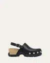 Sorel Roman Leather Slingback Platform Clogs In Black/black