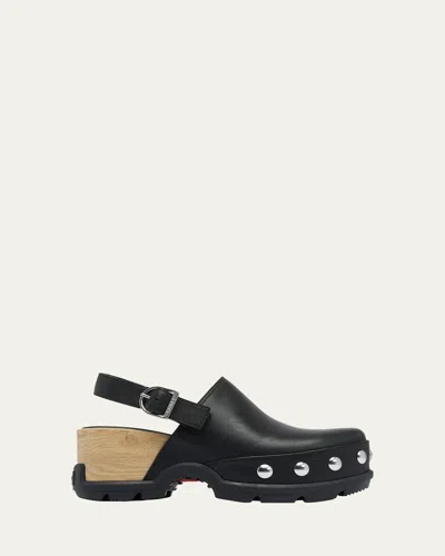 Sorel Roman Leather Slingback Platform Clogs In Black/black