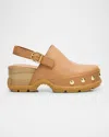 Sorel Roman Leather Slingback Platform Clogs In Tawny Buff Gum