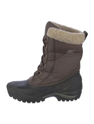 Pre-owned Sorel Rubber Colorblock Pattern Rain Boots In Green