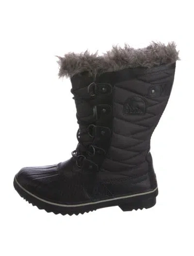 Pre-owned Sorel Rubber Faux Fur Trim Boots In Black