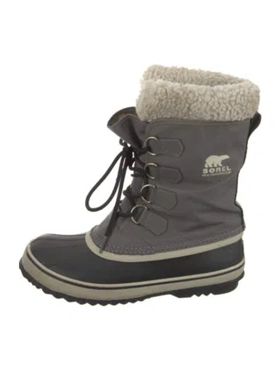 Pre-owned Sorel Rubber Faux Fur Trim Snow Boots In Black/grey