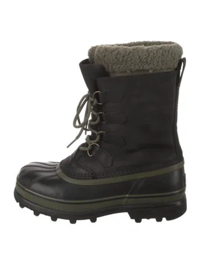 Pre-owned Sorel Rubber Fur Trim Rain Boots In Green