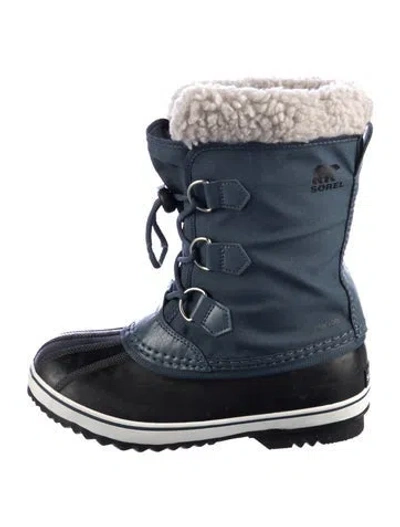 Pre-owned Sorel Rubber Fur Trim Snow Boots In Blue
