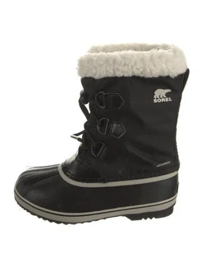 Pre-owned Sorel Rubber Graphic Print Rain Boots In Black