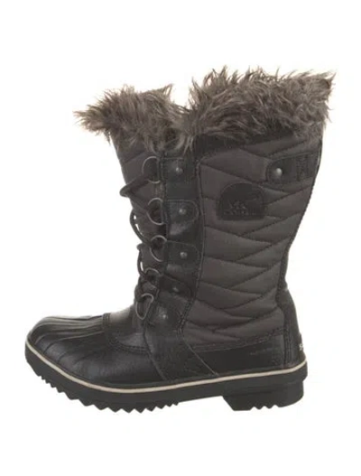 Pre-owned Sorel Rubber Printed Rain Boots In Black