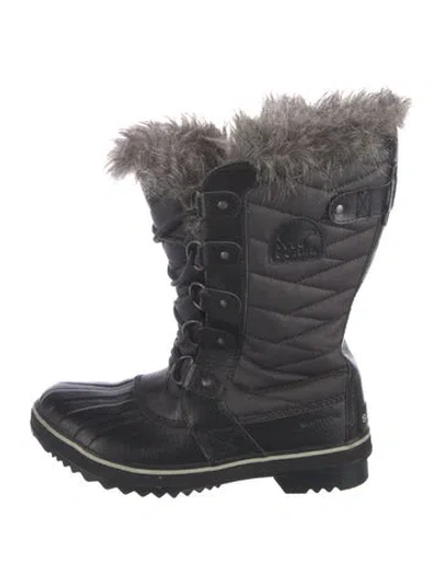 Pre-owned Sorel Rubber Printed Rain Boots In Black