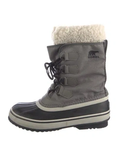 Pre-owned Sorel Rubber Striped Rain Boots In Gray