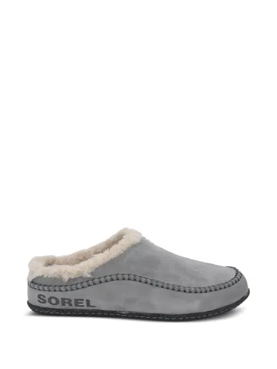 Sorel Stitched Shearling Slippers In Gray
