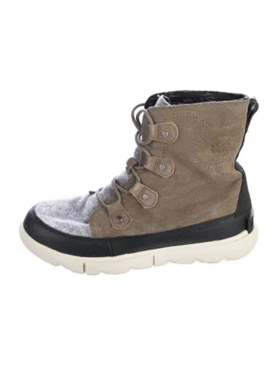 Pre-owned Sorel Suede Colorblock Pattern Chunky Sneakers In Green
