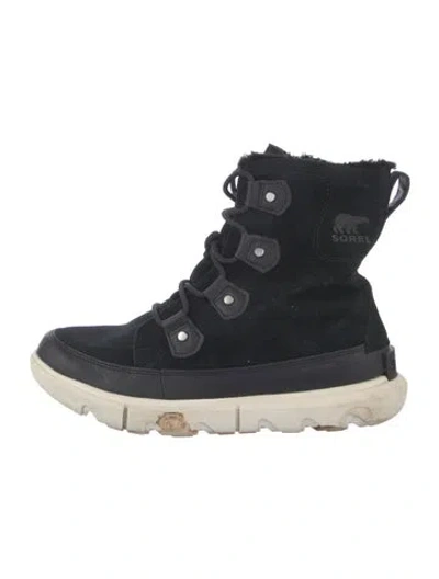 Pre-owned Sorel Suede Colorblock Pattern Lace-up Boots In Black