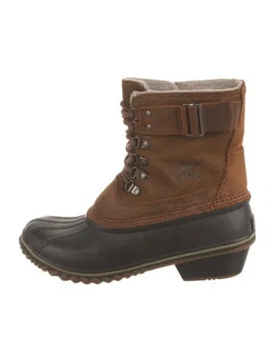Pre-owned Sorel Suede Colorblock Pattern Lace-up Boots In Black
