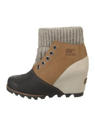 Pre-owned Sorel Suede Colorblock Pattern Lace-up Boots In Black