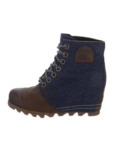 Pre-owned Sorel Suede Colorblock Pattern Lace-up Boots In Blue