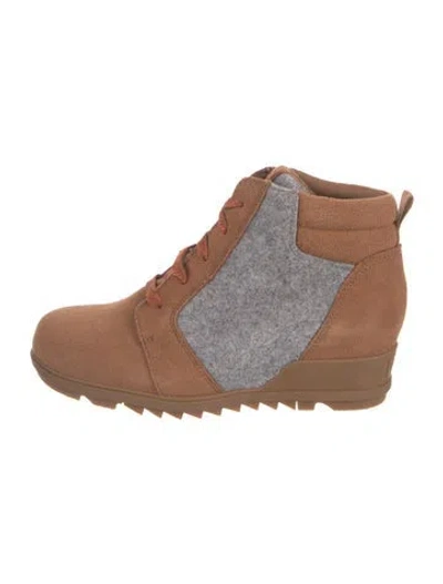 Pre-owned Sorel Suede Colorblock Pattern Lace-up Boots In Brown