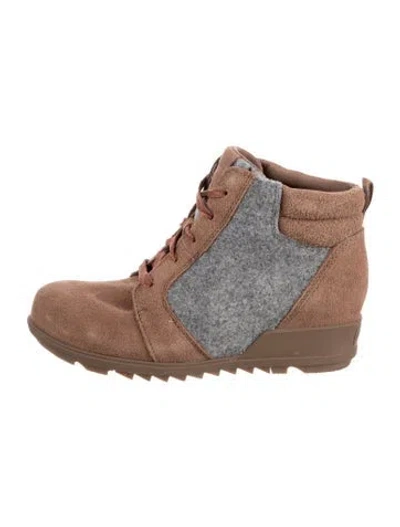 Pre-owned Sorel Suede Colorblock Pattern Lace-up Boots In Brown