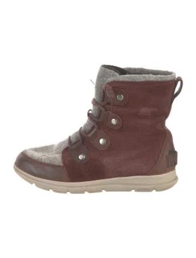 Pre-owned Sorel Suede Colorblock Pattern Lace-up Boots In Burgundy