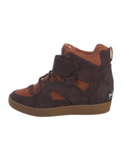 Pre-owned Sorel Suede Colorblock Pattern Lace-up Boots In Burgundy