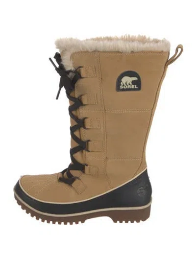 Pre-owned Sorel Suede Colorblock Pattern Lace-up Boots In Neutral