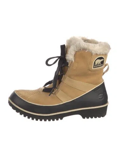 Pre-owned Sorel Suede Colorblock Pattern Lace-up Boots In Neutral