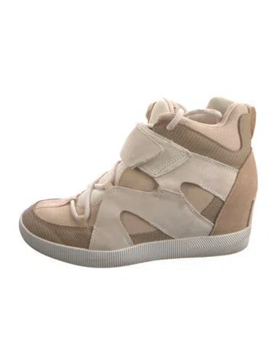 Pre-owned Sorel Suede Colorblock Pattern Wedge Sneakers In Neutral