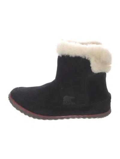 Pre-owned Sorel Suede Faux Fur Trim Boots In Blue