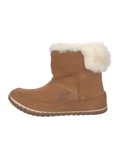 Pre-owned Sorel Suede Faux Fur Trim Boots In Brown