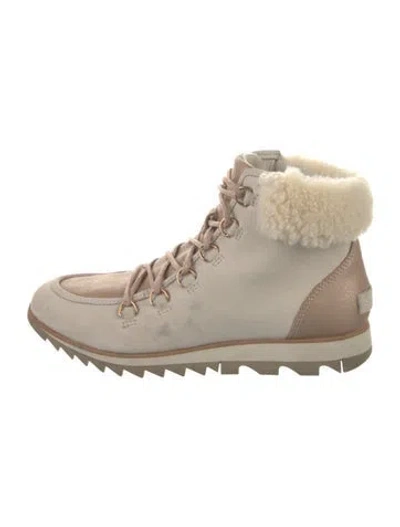 Pre-owned Sorel Suede Faux Fur Trim Hiking Boots In Neutral