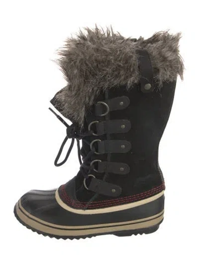 Pre-owned Sorel Suede Faux Fur Trim Lace-up Boots In Black