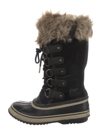 Pre-owned Sorel Suede Faux Fur Trim Lace-up Boots In Black