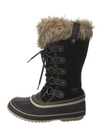 Pre-owned Sorel Suede Faux Fur Trim Lace-up Boots In Black