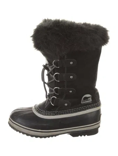 Pre-owned Sorel Suede Faux Fur Trim Lace-up Boots In Black