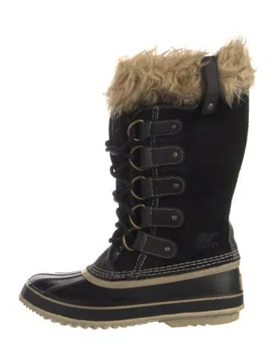 Pre-owned Sorel Suede Faux Fur Trim Lace-up Boots In Blue