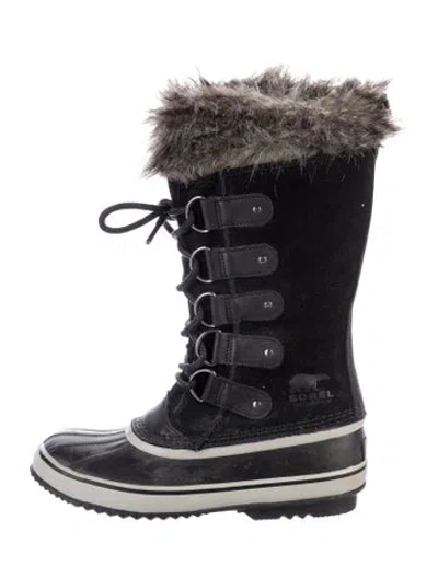 Pre-owned Sorel Suede Faux Fur Trim Lace-up Boots In Blue