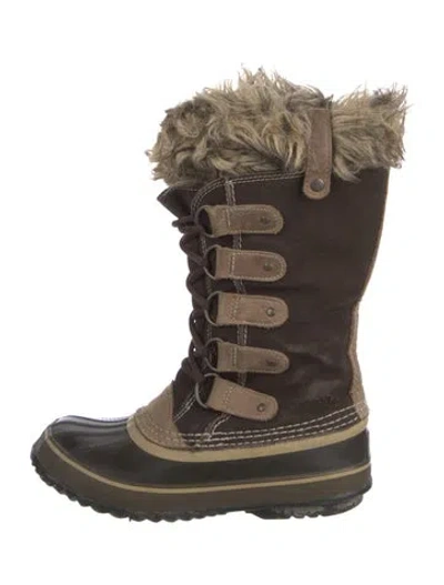 Pre-owned Sorel Suede Faux Fur Trim Lace-up Boots In Brown