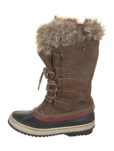 Pre-owned Sorel Suede Faux Fur Trim Lace-up Boots In Brown
