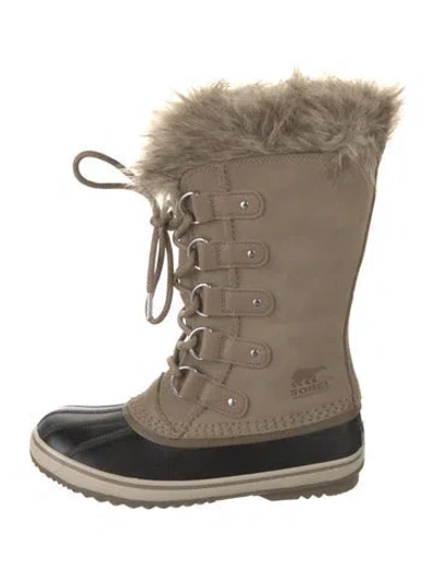 Pre-owned Sorel Suede Faux Fur Trim Lace-up Boots In Brown