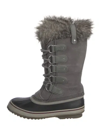 Pre-owned Sorel Suede Faux Fur Trim Lace-up Boots In Gray
